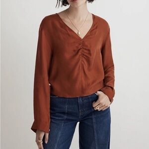 NWT Madewell Brushed Ruched-Front Top Rust Orange Size 4